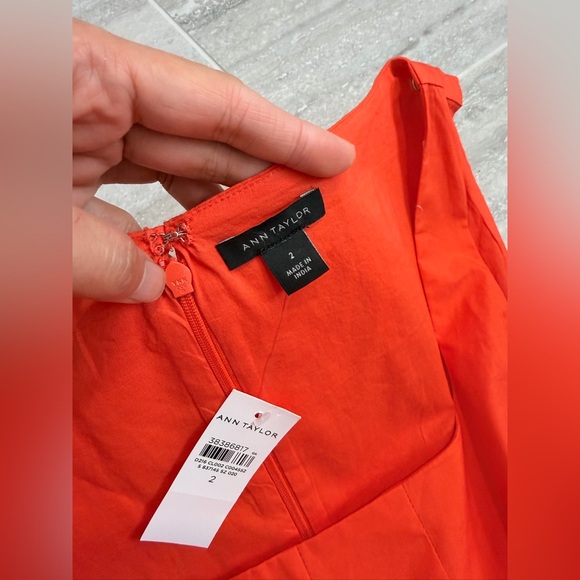 Ann Taylor NWT Orange Fit & Flare Dress Size 2 Cotton Square Neck Midi - Picture 7 of 10